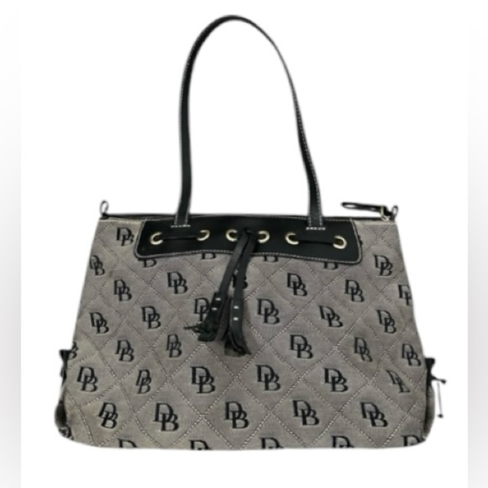 Dooney & Bourke canvas gray and black medium shoulder purse with leather straps